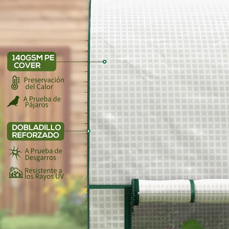 Outsunny Invernadero de Exterior con Doble Puerta con Cremallera y Cubierta de PE para Cultivar Plantas 200x100x178 cm Blanco