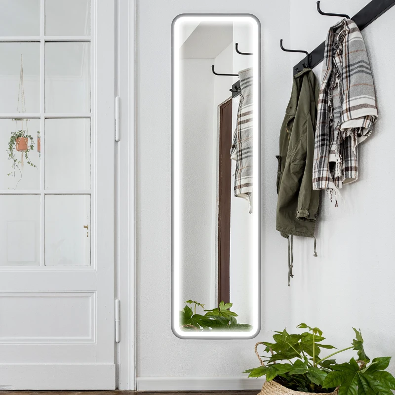 HOMCOM Specchio da Parete Touch con Illuminazione LED Regolabile, in Vetro Temperato e Metallo, 40x3x120 cm, Nero