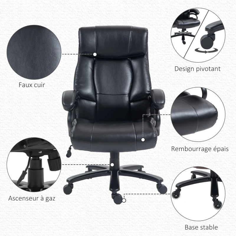 Vinsetto Fauteuil de bureau massant avec fonction de chauffage 2 points de massage par vibration revêtement synthétique noir