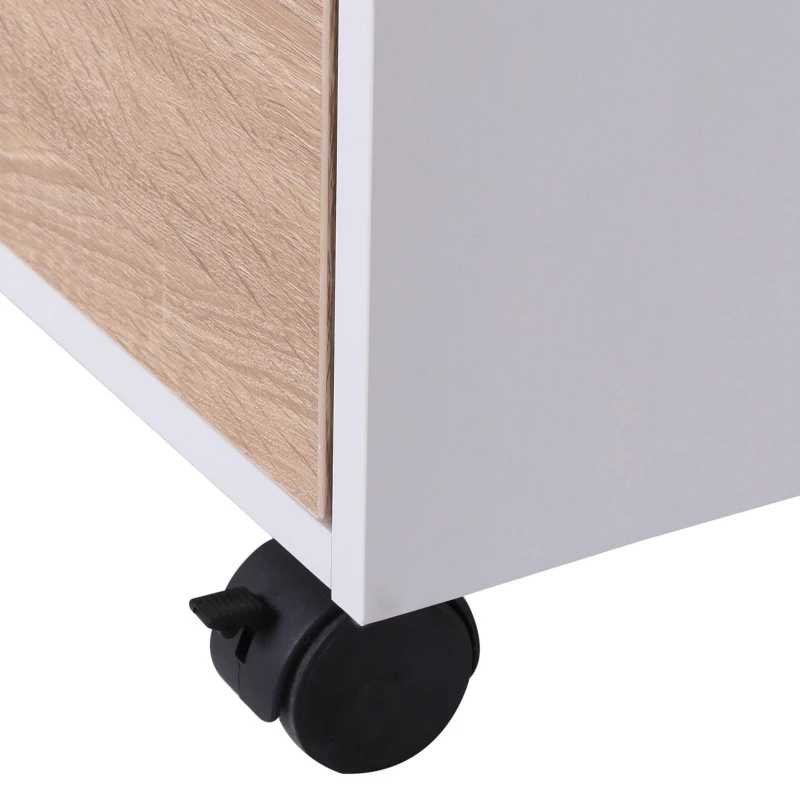 HOMCOM Rollcontainer, Aktenschrank, Bürocontainer mit 3 Schubladen, Büroschrank, Aufbewahrung, Container,4 Universalräder, MDF, Natur+Weiß, 40 x 50 x 57,5 cm