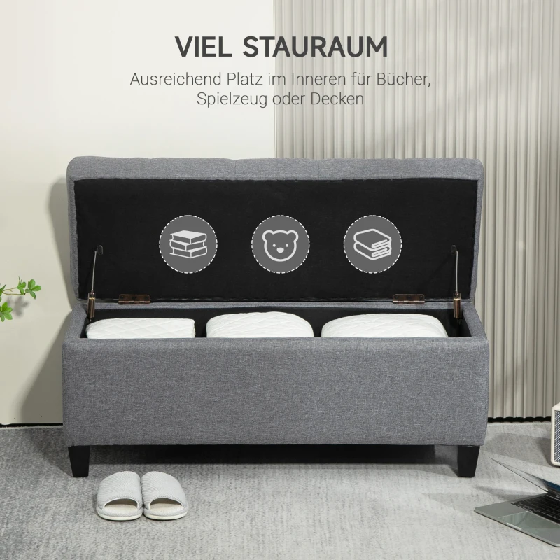 HOMCOM Sitzbank, Polsterbank mit Stauraum, leinenartiges Polyester, Kautschukholz, 100 x 40 x 44 cm, Hellgrau