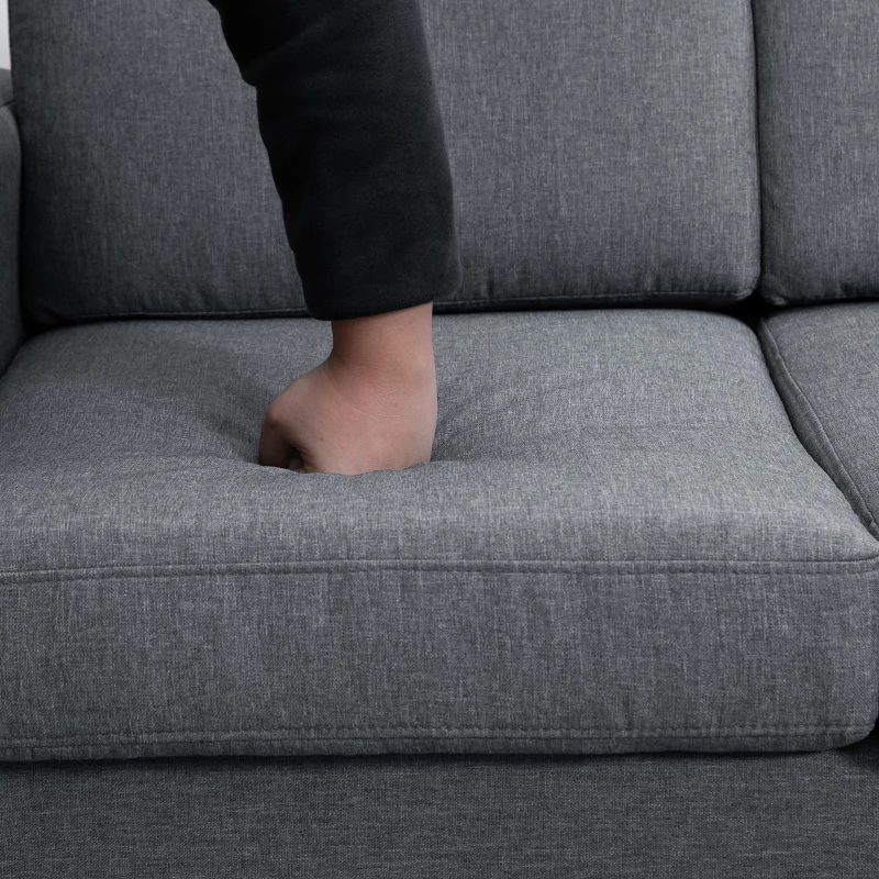 HOMCOM 3 Sitzer Sofa Dreisitzer Stoffsofa mit Kissen Armlehne Leinenoptik für Schlafzimmer 200 x 82 x 78 cm Dunkelgrau