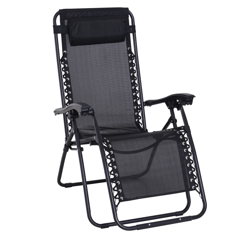 Outsunny Set de 2 Sillas de Gravedad Cero Plegables 90x65x110 cm y Mesa Auxiliar 50x50x50 cm con 2 Portavasos Sillas Reclinables con Reposacabezas para Jardín Terraza Negro