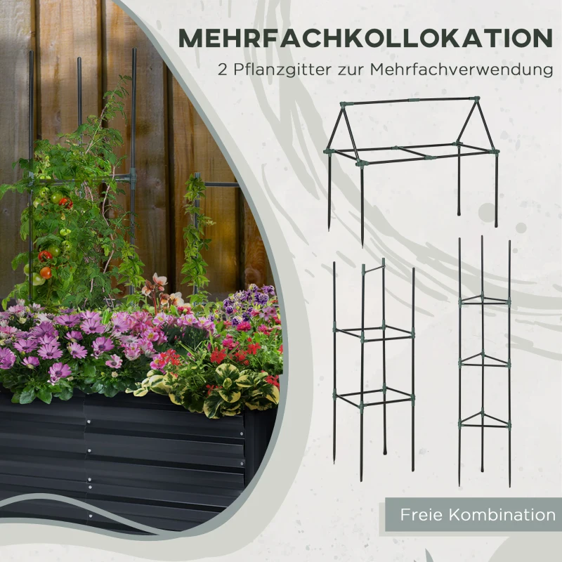 Outsunny Hochbeet, Pflanzkasten mit erweiterbarem Stützgitter, Stahl, dunkelgrau, 120 x 90 x 59 cm