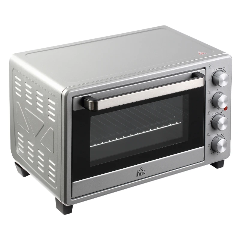 HOMCOM Horno Eléctrico de Sobremesa 32L 1600W con 3 Modos de Calor Temporizador y Temperatura Regulable 52,2x38,1x33,5 cm Plata