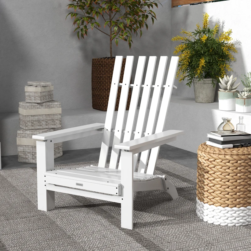 Outsunny Silla Adirondack Plegable con Reposabrazos Carga 160 kg para Patio Terraza Balcón 68x81x93 cm Blanco