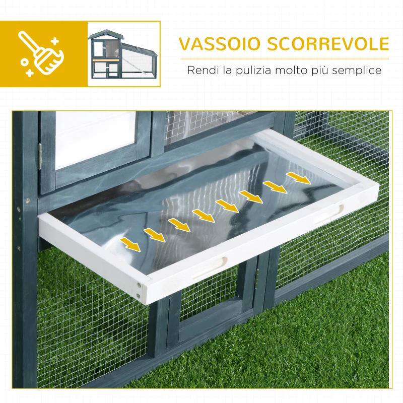 PawHut Gabbia per Conigli e Animali da Compagnia in Legno 2 piani di Abete Doppia Porta 140x65x100cm Verde e Bianco