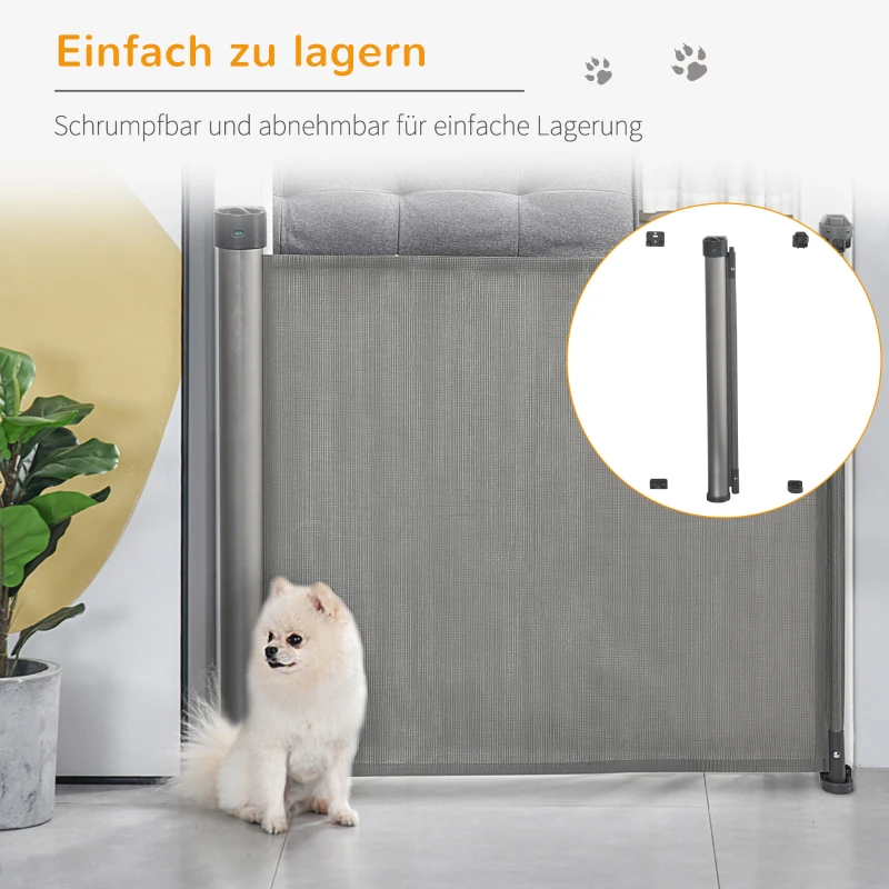 PawHut 140cm Treppenschutzgitter ausziehbar Türschutzgitter Roll einhand-bedienung Türgitter Treppenschutz Absperrgitter für Hund Türschutz Grau