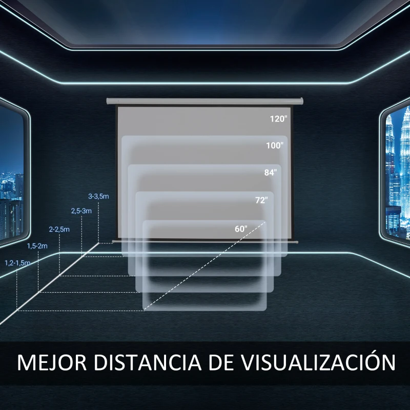 HOMCOM Pantalla de Proyección Eléctrica 120 Pulgadas Formato 4:3 con Mando a Distancia 244x183 cm Blanco