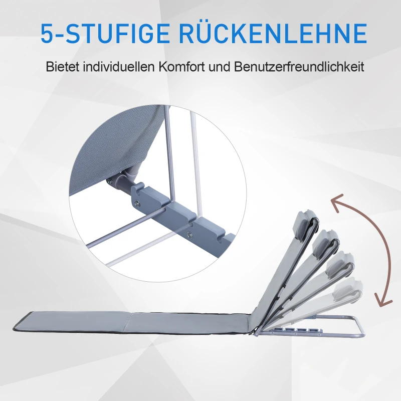 Outsunny Sonnenliege klappbar Gartenliege mit Kopfkissen Liegestuhl mit 5-Fach verstellbare Rückenlehne Strandliege mit Tragetasche Gartenstuhl für Garten Urlaub Outdoor Strand Pool, Grau