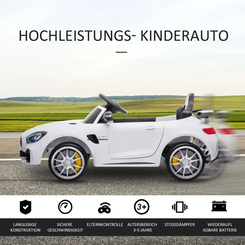 HOMCOM Kinderfahrzeug GTR 12V Mercedes-AMG GTR Elektroauto mit Fernbedienung Musik(MP3/USB) Licht ab 3 Jahren Metall Weiß 105 x 58 x 45 cm