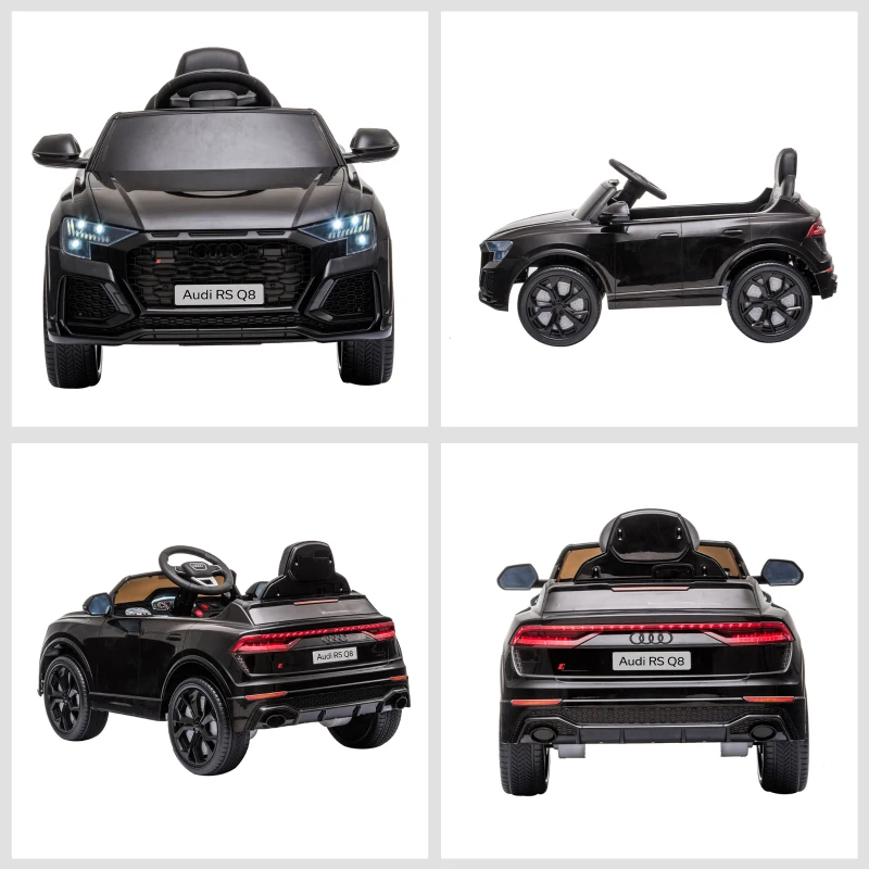 HOMCOM Coche Eléctrico Infantil +3 Años Licencia Audi RS Q8 con Batería 6V 2 Motores Mando a Distancia Música Bocina y Luces Velocidad Máx. 3km/h 101x62x51 cm Negro