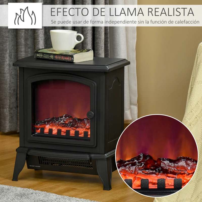 HOMCOM Chimenea decorativa con Termostato Ajustable y Protección Sobrecalentamiento para Salas 20-25 m² 36,5x24x45,5 cm Negro