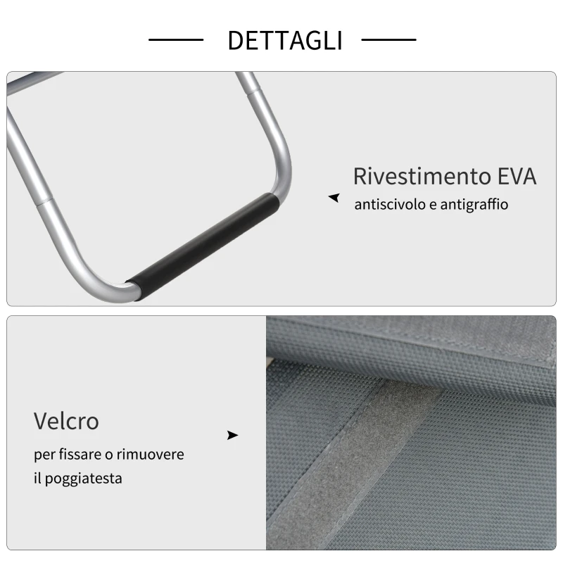 Outsunny Lettino Prendisole in Alluminio, Sedia Sdraio da Giardino in Textilene con Poggiatesta Rimovibile