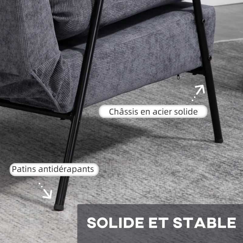 HOMCOM Fauteuil lounge style néo-rétro avec repose-pied - dossier inclinable - accoudoirs bois hévéa revêtement velours