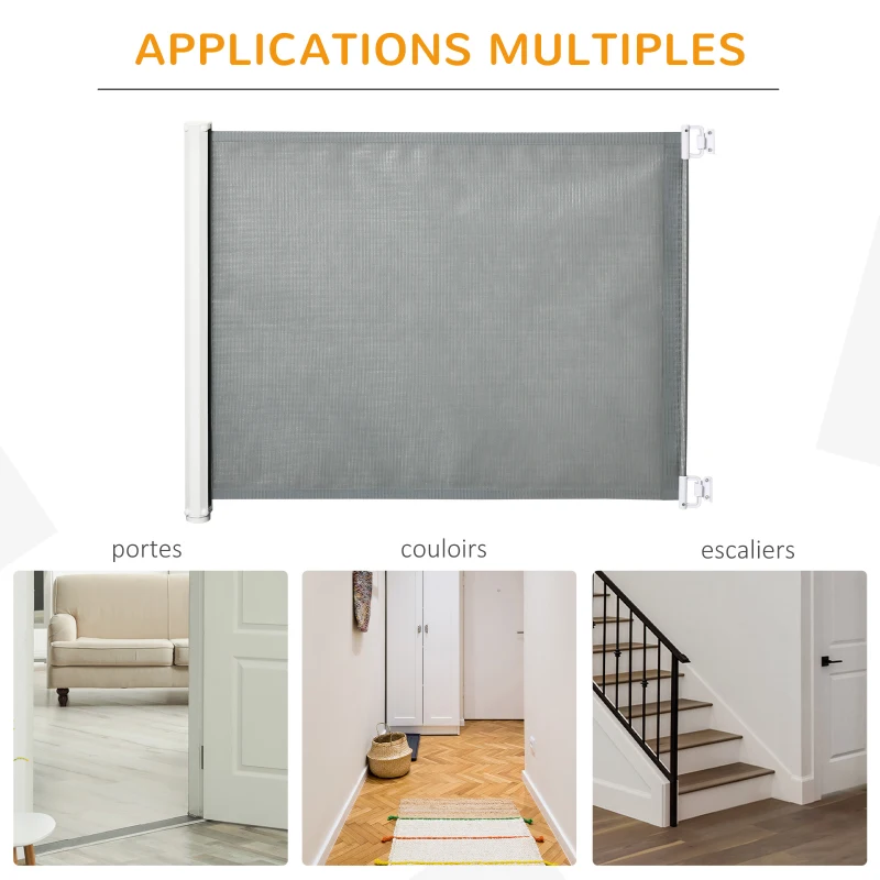 PawHut Barrière de sécurité barrière animaux rétractable automatique 1,15L x 0,83H m teslin métal gris