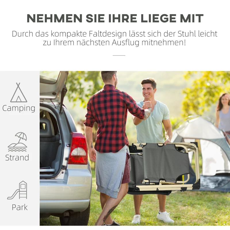Outsunny Sonnenliege, 7-stufig verstellbar, inkl. Kopfstütze und Kissen, 68 cm x 127 cm x 109 cm, Grau + Beige