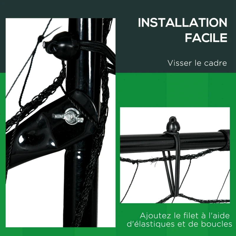 HOMCOM Filet de rebond de football angle réglables avec filet de rebond cible mobile sardines de fixation fournies