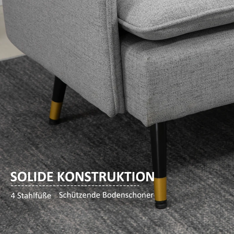 HOMCOM 2er-Sofa im Retrodesign, mit Knopfheftung, Sofa, Leinenoptik, Hellgrau + Schwarz + Gold