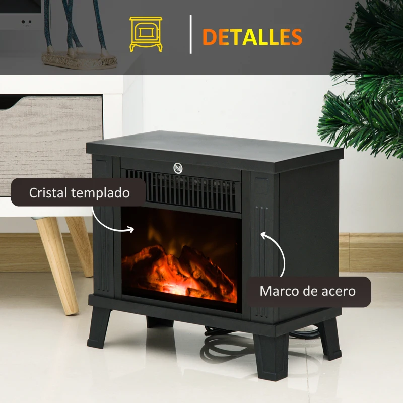 HOMCOM Chimenea decorativa con Efecto de Llama y Protección contra Sobrecalentamiento para Salas 13-18 m² 34x17x31 cm Negro