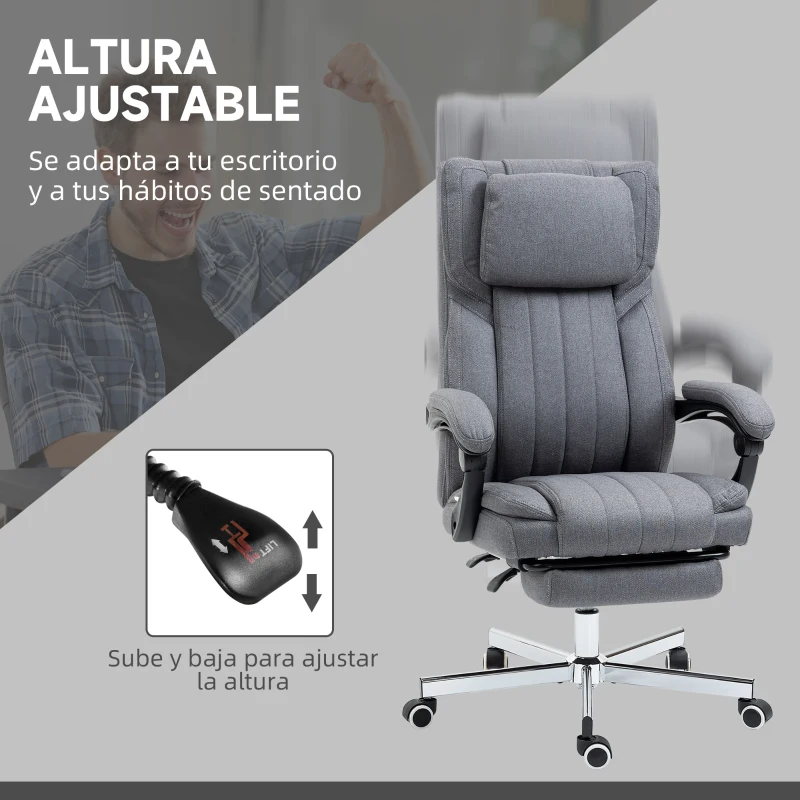Vinsetto Silla de Oficina Reclinable y Giratoria  con 6 Puntos de Masaje Vibratorio con Mando de Control 65x61x108-118 cm Gris