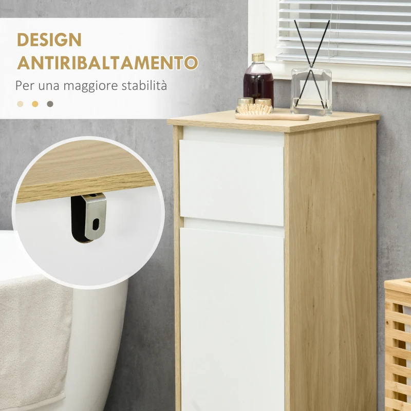 kleankin Mobile Bagno con Cassetto e Armadietto con Ripiano Regolabile Interno, in MDF, 32.6x30x90 cm