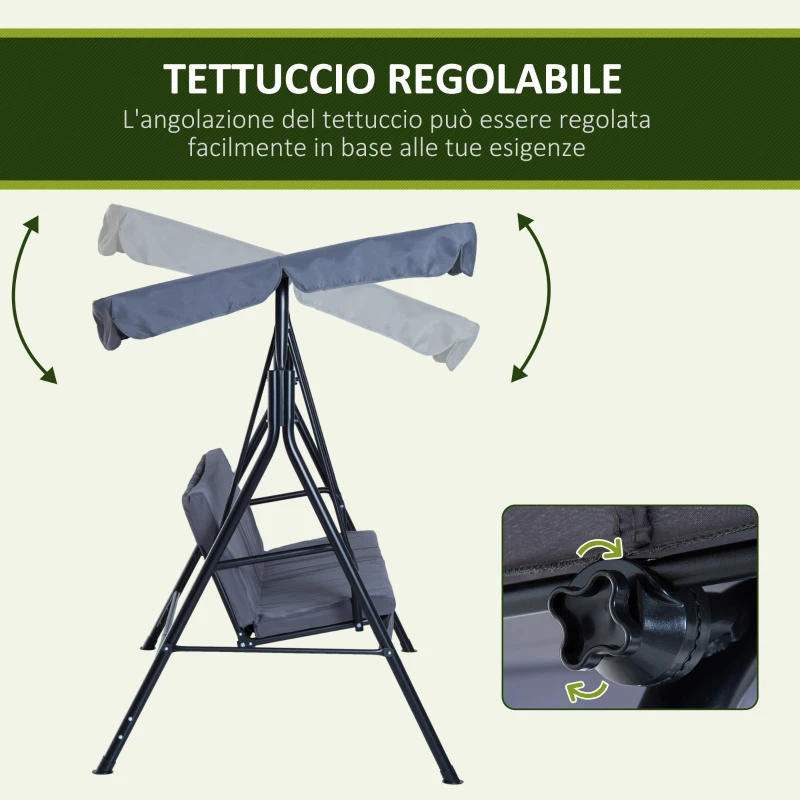 Outsunny Dondolo da Giardino a 3 Posti con Tettuccio Parasole Inclinabile in Acciaio 172 × 110 × 153cm Grigio