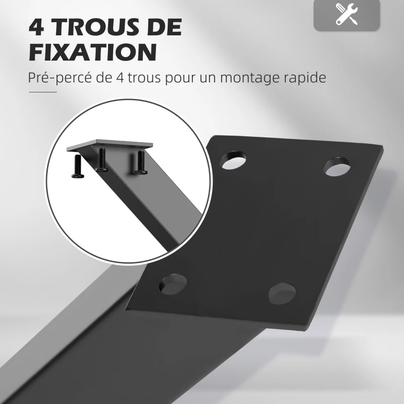 HOMCOM Lot de 2 pieds de table en forme en croix 70 x 72 cm design industriel pour table basse table de chevet noir