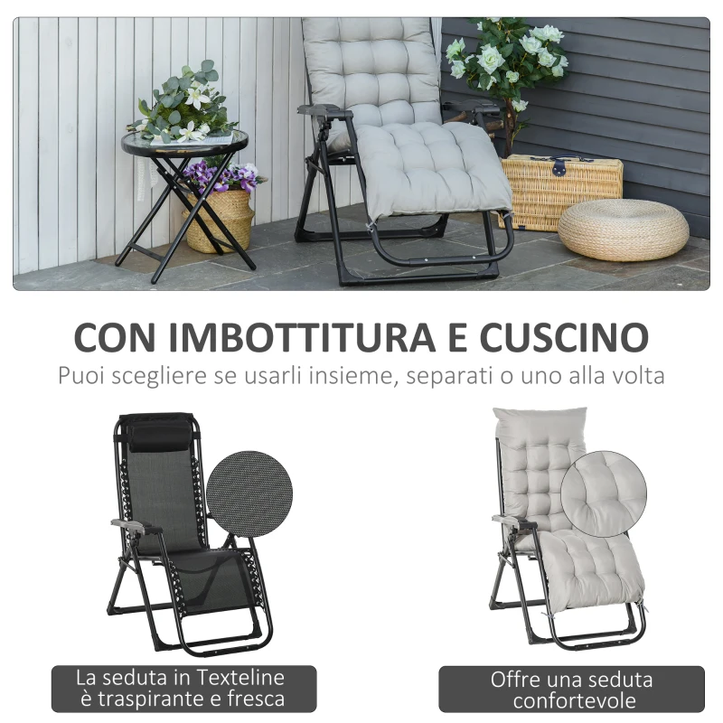 Outsunny Sedia Sdraio Pieghevole da Giardino con Schienale Reclinabile e Materassino, 90x65x110cm