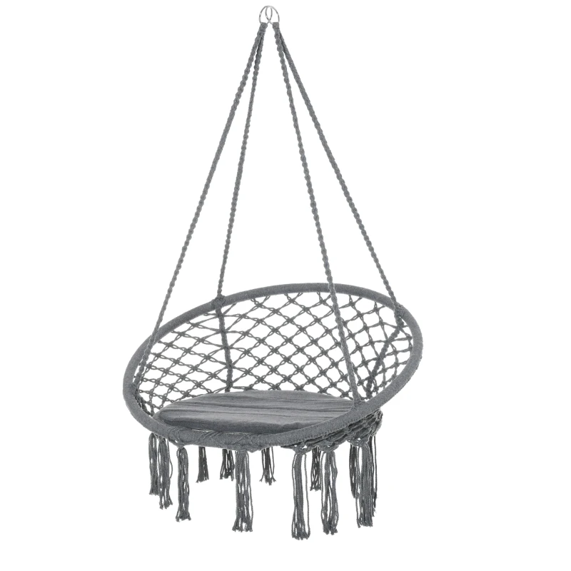 Outsunny Cotton-Polyester Blend Macrame Hanging Chair Swing Hammock with Backrest