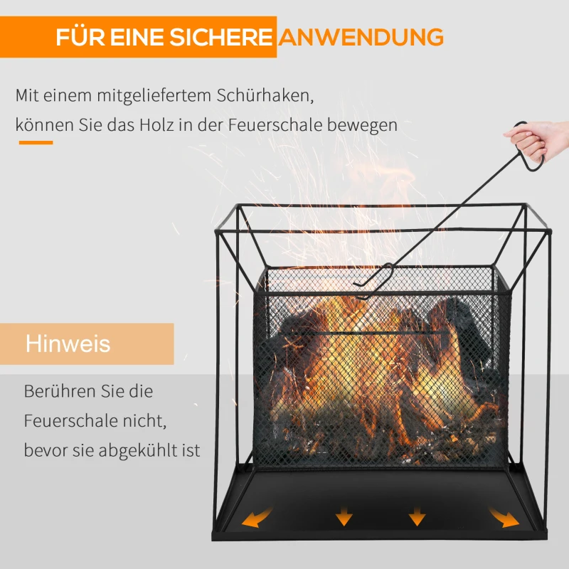 Outsunny Feuerschale modern Feuerkorb rechteckig Feuerstelle für Garten Camping BBQ Metall Schwarz 45 x 45 x 43 cm