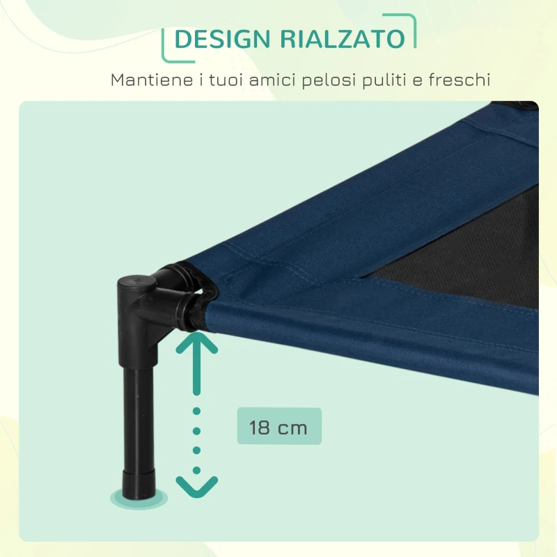 PawHut Letto Rialzato per Cani, Cuccia da Viaggio Impermeabile per Animali fino 20kg, 76x61x18cm, Blu