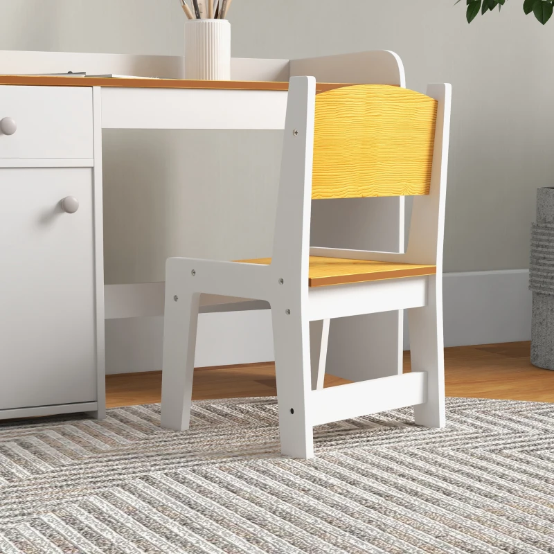 ZONEKIZ Escritorio para Niños con Silla Conjunto de Escritorio de 2 Piezas con Cajón y Armario Blanco y Natural