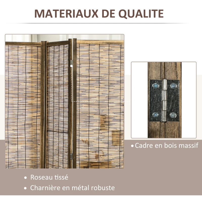 HOMCOM Paravent en bois séparateur de pièce closion de séparation pliable 4 panneaux 160 x 170 cm - naturel
