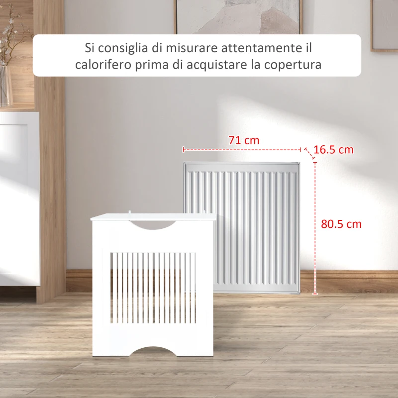 HOMCOM Copritermosifone Bianco in MDF con Piano d'Appoggio e Design Antiribaltamento, 78x19x82 cm