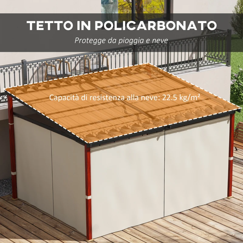 Outsunny Pergola con Tende Laterali e Tetto Retrattile in PC, in Alluminio e Metallo, 345x300x215-255 cm, Crema