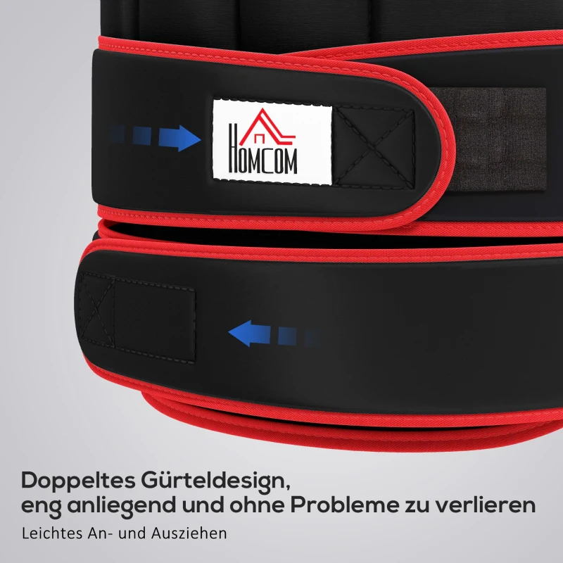 HOMCOM 20 kg Trainingsweste Gewichtsweste mit doppelten Gurten verstellbar Krafttraining Fitness Oxford Metall-Sand Schwarz+Rot 60 x 50 cm