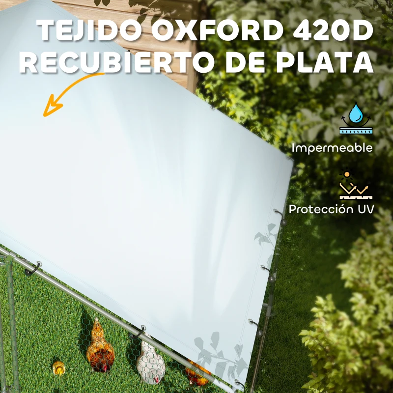 PawHut Corral para Gallinas Gallinero Metálico Grande de 3x1,7x1,9 m con Cubierta Impermeable y Anti-UV Plata