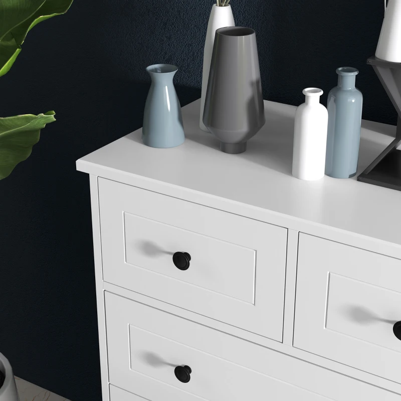 HOMCOM Commode meuble de rangement 5 tiroirs pour chambre, bureau, entrée, blanc et poignée métal noir(m-9)