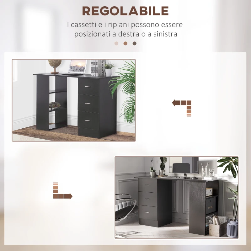 HOMCOM Scrivania PC con 3 Ripiani e 3 Cassetti per Camera e Ufficio, in Legno MDF, 120x49x72 cm, Nera