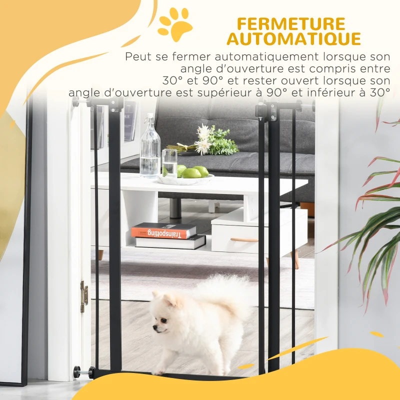 PawHut Barrière de sécurité pour chien extensible 74-80 cm fermeture automatique fixation par pression sans percer noir