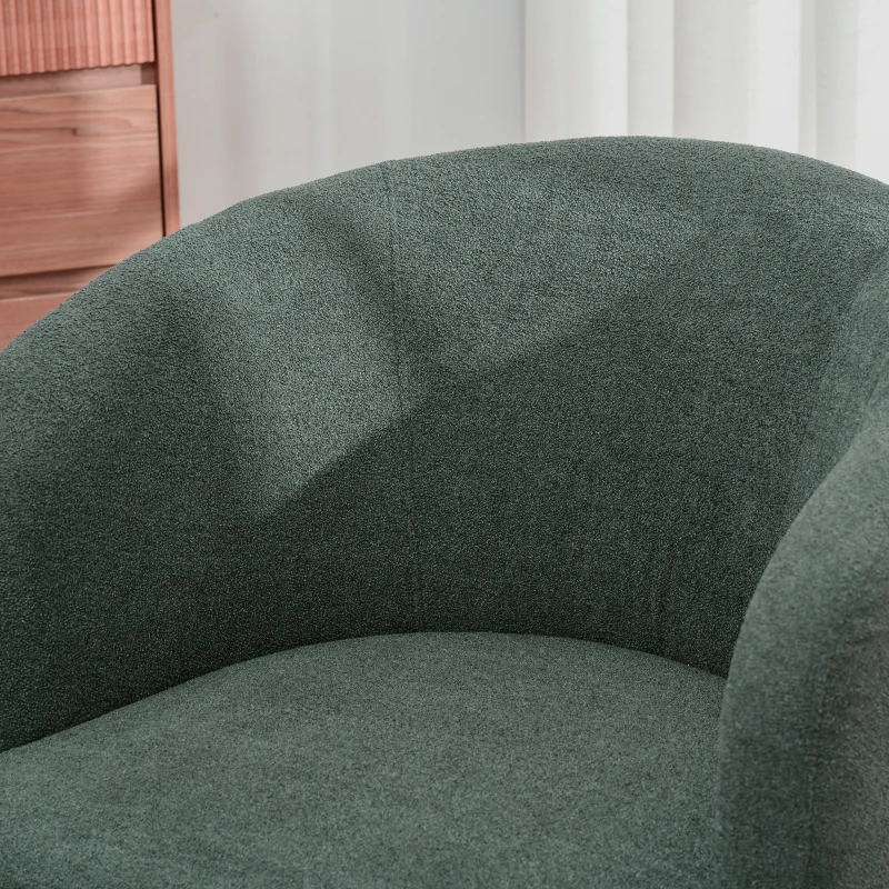HOMCOM Poltrona Moderna a Botte in Tessuto Teddy con Imbottitura e Gambe in Legno, Verde Scuro
