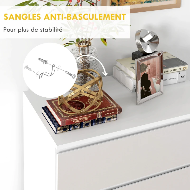 HOMCOM Commode 4 tiroirs meuble de rangement sans poignées design minimaliste 60 x 40 x 80 cm blanc