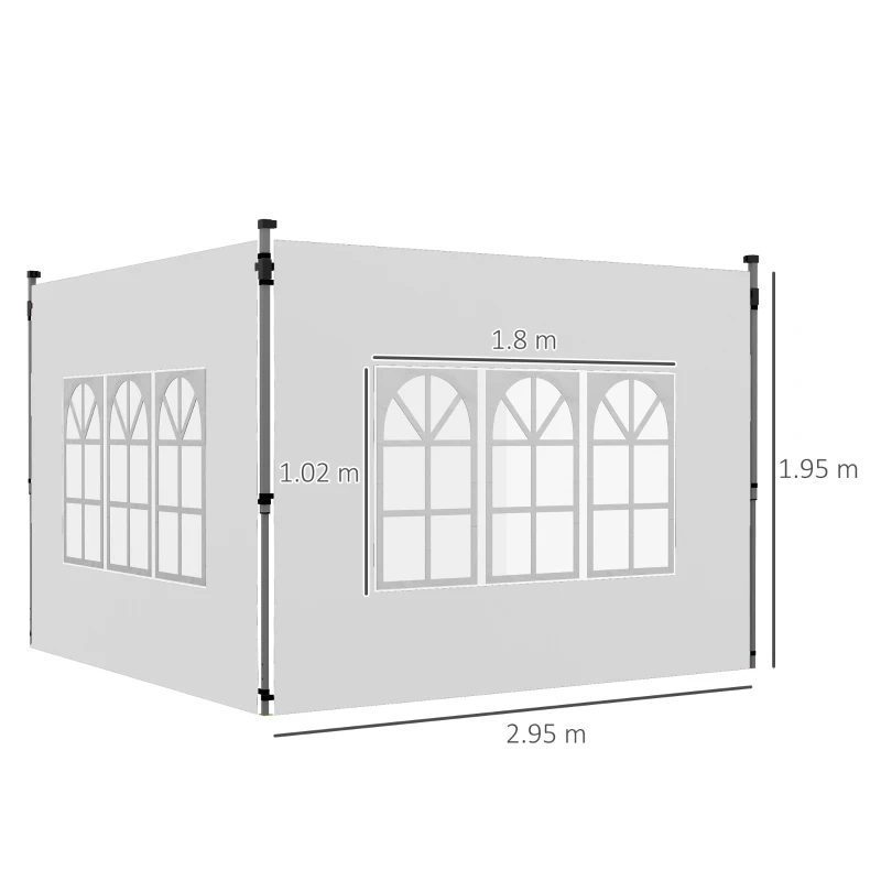 Outsunny Pareti per Gazebo 3x3 o 3x4 con Finestrelle Incluse, in Plastica e Tessuto Oxford, 295x195 cm, Bianco