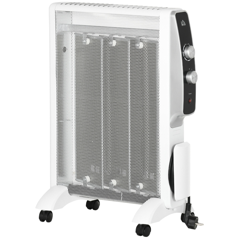 HOMCOM Calefactor Eléctrico 1000W/1500W Radiador de Mica con 2 Niveles de Potencia para 15-18m² 47x26,5x61,5 cm Blanco