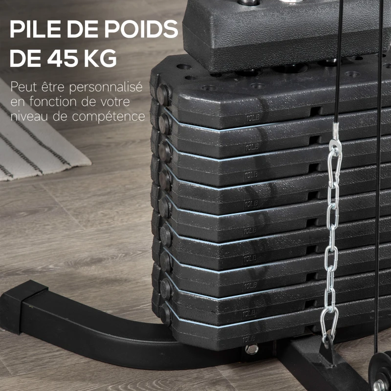 HOMCOM Station de musculation fitness avec 9 blocs de poids de 5 kg entrainement complet - dim.180L x 108l x 200H cm(m-5)