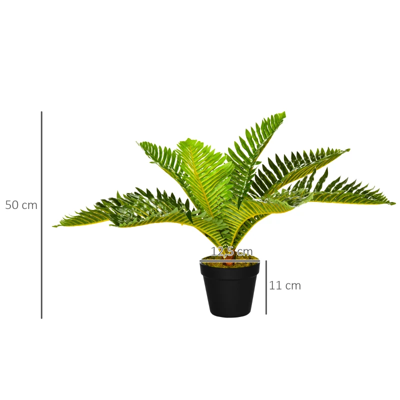 HOMCOM Kunstpflanze, Tropische Palme, inkl. Übertopf, 50 cm, Grün + Schwarz