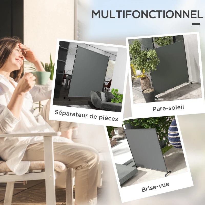 Outsunny Panneau brise-vue paravent extérieur sur roulettes pour le jardin, terrasse, balcon - dim. 183L x 30l x 181H cm - gris