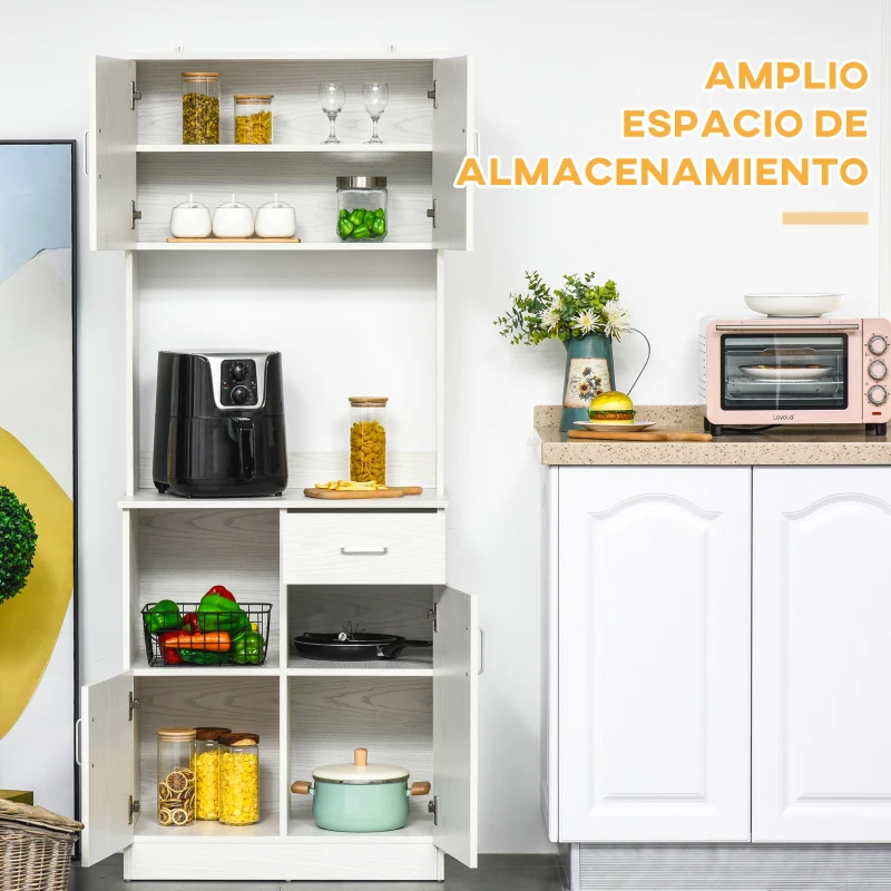 HOMCOM Armario Alacena Buffe Aparador de Cocina Organizador Mueble Auxiliar de Cocina 3 Puertas 1 Cajón y Encimera Abierta para Almacenamiento 71x41x178cm