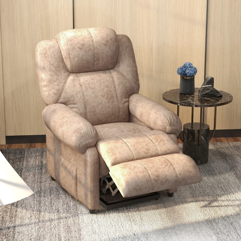 HOMCOM Poltrona Relax Reclinabile Manuale in Tessuto con Poggiapiedi Estraibile e Tasca Laterale, Beige